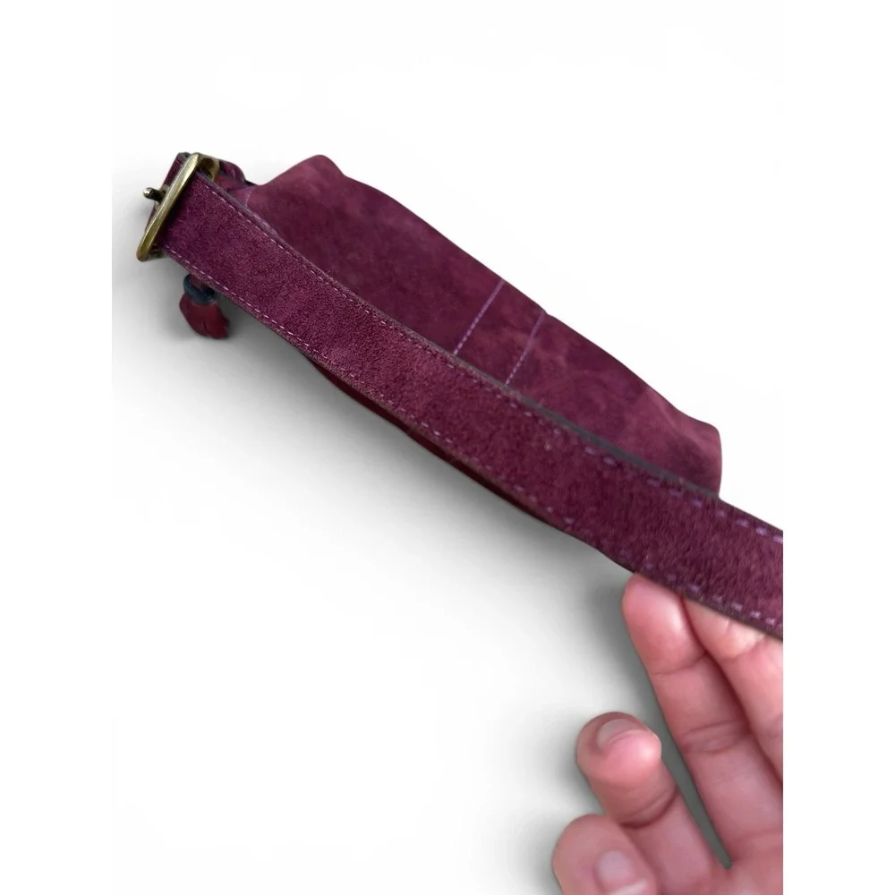 Coach Vintage Y2K Suede Burgundy East West Demi Baguette Purse Bag 7470 RARE